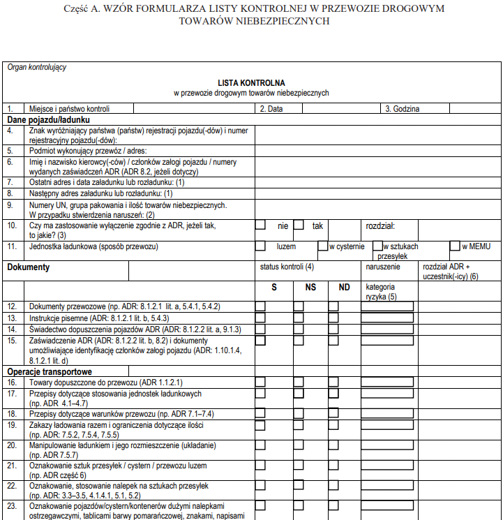 Lista kontrolna ADR
